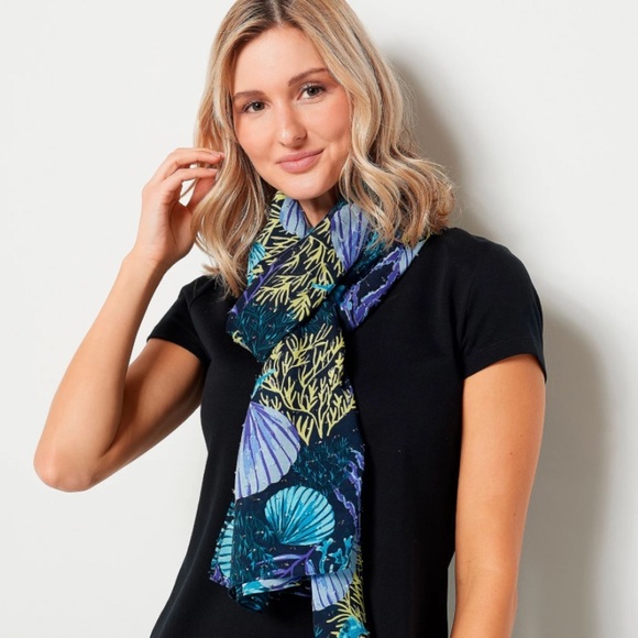 J JASÓN WU Printed Clíp Dot Scarf In Marine Blue - Picture 1 of 12